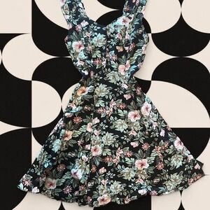 Vintage 1990s Mini black & pink floral dress‎ size 7